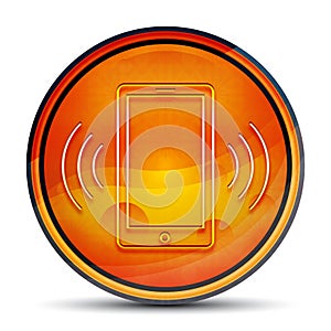 Smartphone network signal icon shiny bright orange round button illustration