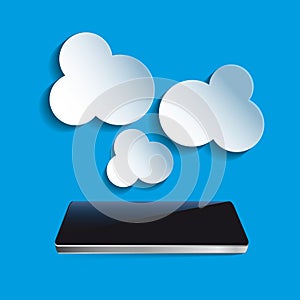 smartphone new technology electronic device with apps icons clouds