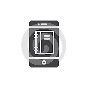 Smartphone with notepad on display icon vector