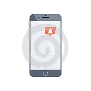 Smartphone with notification alert icon and transparent background