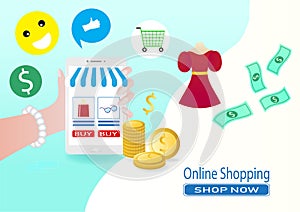Smartphone Online Store Sale with Delivery Online Shopping Concept. E-Commerce