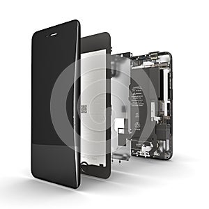 Smartphone in the open state Illustration of smartphone components isolated on white background 3d render
