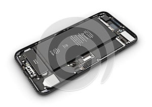 Smartphone in the open state Smartphone components assembly isolated on white background 3d illustration
