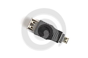 Smartphone OTG Connector on a white background, close-up, isolate, top view