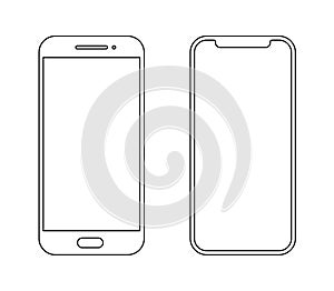 Smartphone outline icon mobile mockup. Wireframe front line vector cellphone