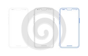 Smartphone outline mockup, different colors set. Generic mobile phone in front view and empty screen for ur app design