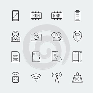 Smartphone parameters icon set