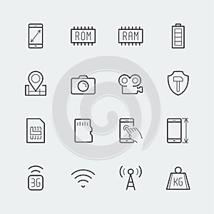 Smartphone parameters icon set photo