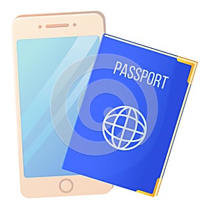 Smartphone with pasport. Online booking concept. Stock vector illustration isolated on white background. photo