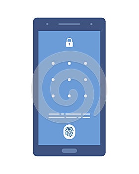 Smartphone with passcode lock screen interface, use biometric or enter pattern page. Vector illustration