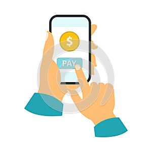 Smartphone with pay button. flat style