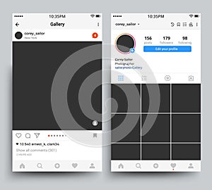 Smartphone photo frames display of mobile application inspired by instagram vector template