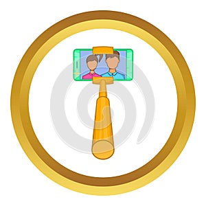 Smartphone photographs on selfie stick vector icon