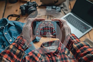 Smartphone photography: Capturing a plaid shirt on wood