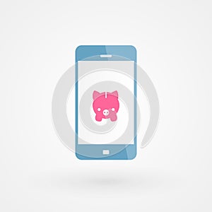 Smartphone and piggy. Concept of savings. Vector illustration, flat design