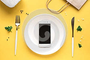 Smartphone on plate