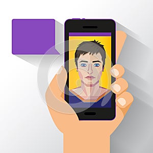 Smartphone and polygonal style face vector illustration.