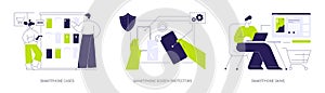 Smartphone protection accessories abstract concept vector illustrations.