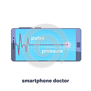 smartphone with pulsatile red line, doctor in smartphone