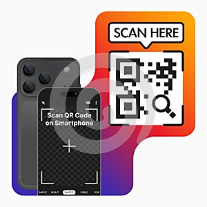 Smartphone QR Code Scanning Concept with Mobile Camera Interface, Digital Payment and Contactless Technology