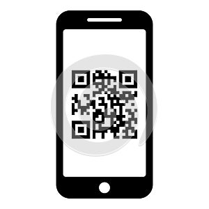 Smartphone with QR code on screen icon black color vector illustration flat style image