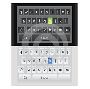 Smartphone QWERTY mobile keyboards mock-ups. Different colors and styles. Ideal for mobile design applications. photo
