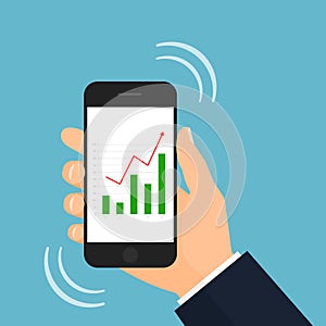 Smartphone with raising stock market bar graph