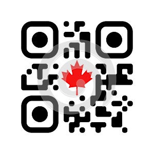 Smartphone readable QR code with Canadian maple leaf icon