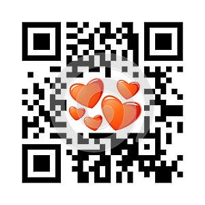 Smartphone readable QR code Happy Valentines Day with heart icons