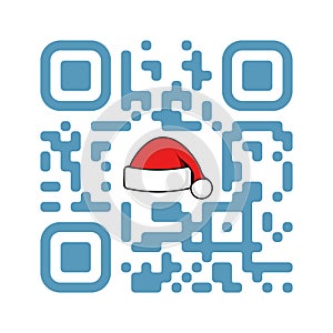 Smartphone readable QR code Merry Xmas with Santa Claus hat