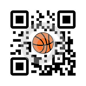 Smartphone readable QR code Play basketball with ball icon