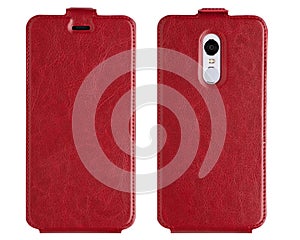 Smartphone in red leather cover