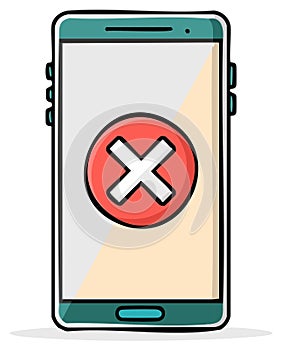Smartphone with red X mark, communication error illustration
