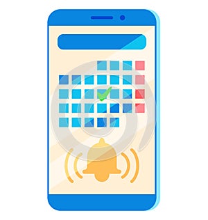Smartphone reminder alert displayed, setting important event on mobile calendar app. Efficient planning concept, phone
