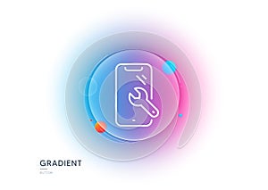 Smartphone repair line icon. Phone recovery sign. Mobile device. Gradient blur button. Vector