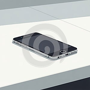 A smartphone rests on a white