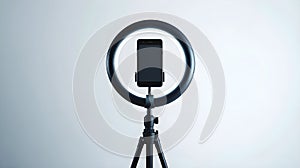 Smartphone on ring light tripod studio setup