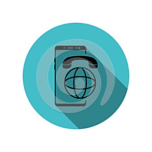 Smartphone roaming, world long shadow icon. Simple glyph, flat vector of mobile concept icons for ui and ux, website or mobile