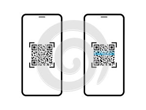 Smartphone with scan QR code set.