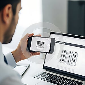 Smartphone Scanning Barcode on Laptop Screen