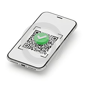 Smartphone scanning qr code with verification isolated on transparent background