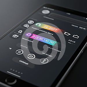Smartphone screen displaying a modern user interface with a dark theme. Bright,