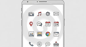 Smartphone screen displays a grid of