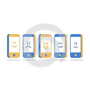 Smartphone screen with emoji, mobile communication, social media interaction, online chat, identity concept