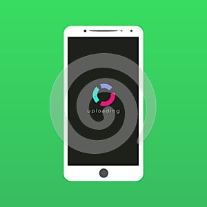 Smartphone screen and loading icon, green screen background, vector