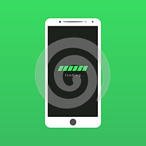 Smartphone screen and loading icon, green screen background, vector