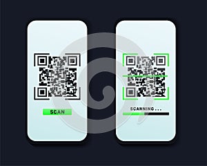 Smartphone screen with scan QR code. Barcode on screen. Scanning qr code. For online payment, money trasfer etc.