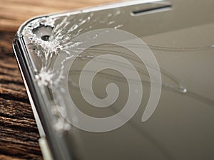 Smartphone screens break from falling ground and space agreement with the concept of accident technology, insurance, repair, maint
