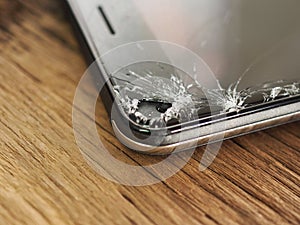 Smartphone screens break from falling ground and space agreement with the concept of accident technology, insurance, repair, maint