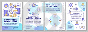Smartphone security tips blue brochure template